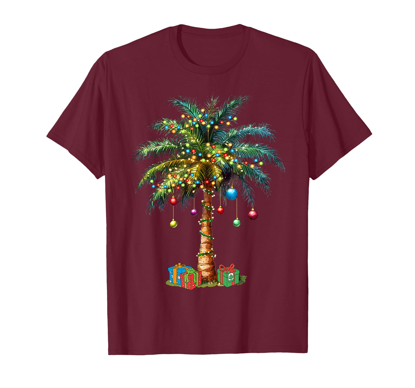 Tropical Christmas Hawaiian Santa Xmas Lights Palm Tree T-Shirt