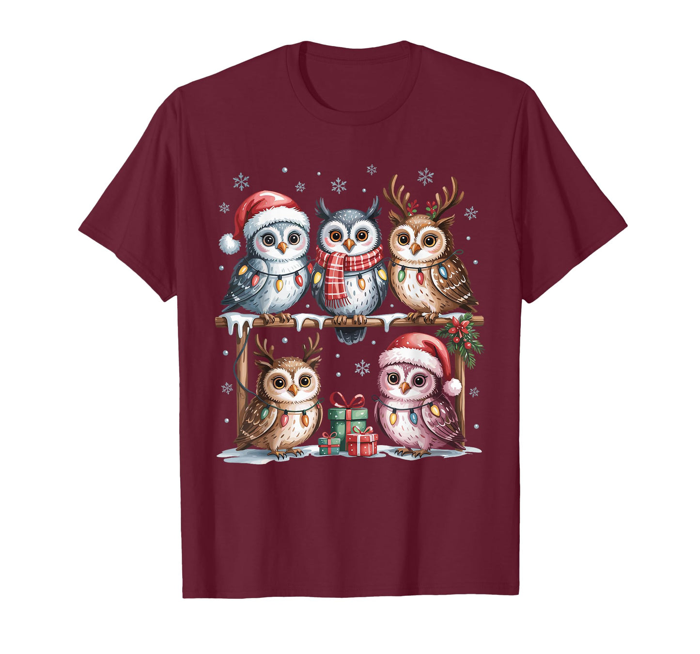 Owl Christmas Cute Bird Lovers Funny Holiday Pajamas T-Shirt