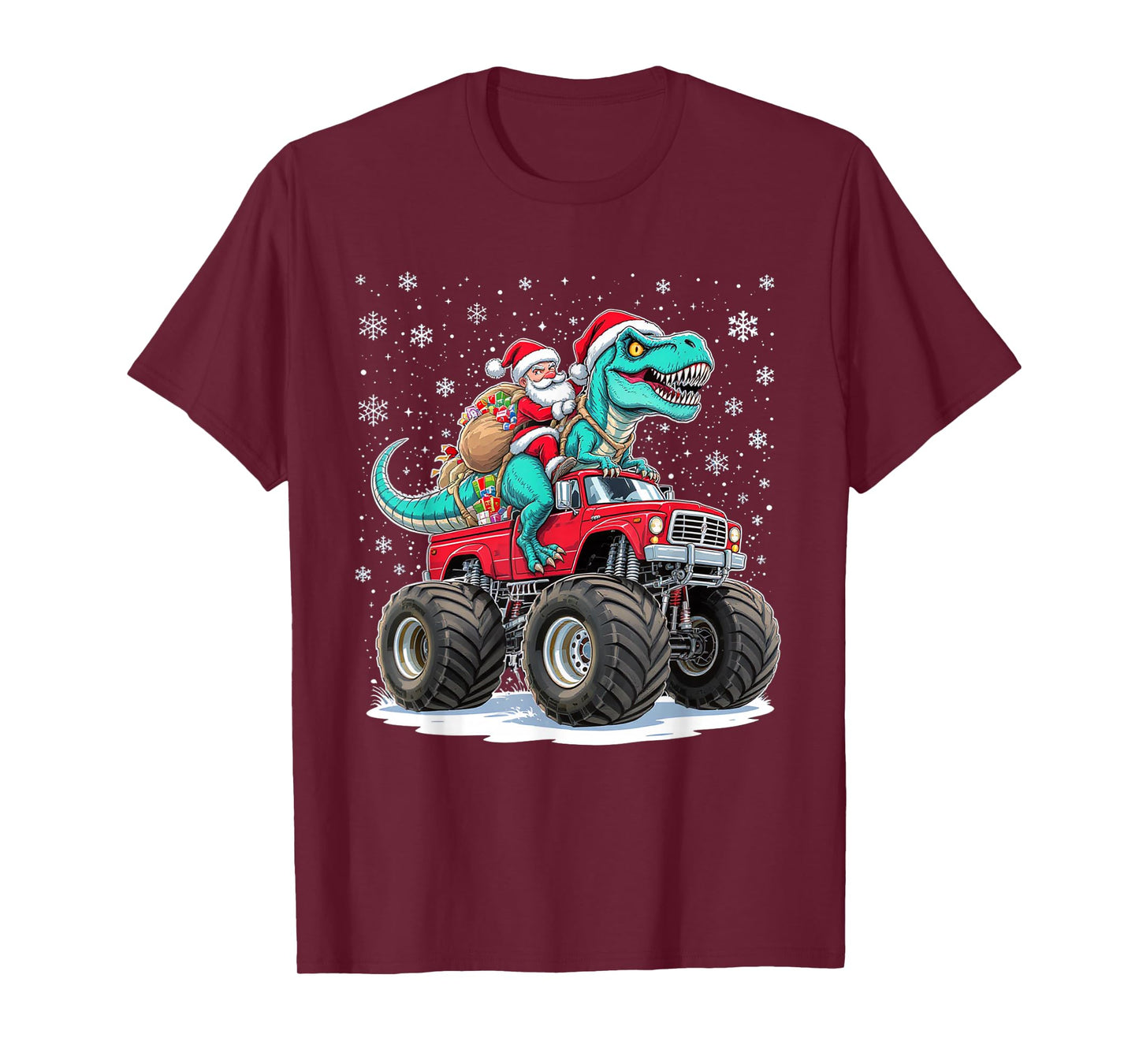 Santa's Dino Delivery Adventure in Monster Truck T-Shirt