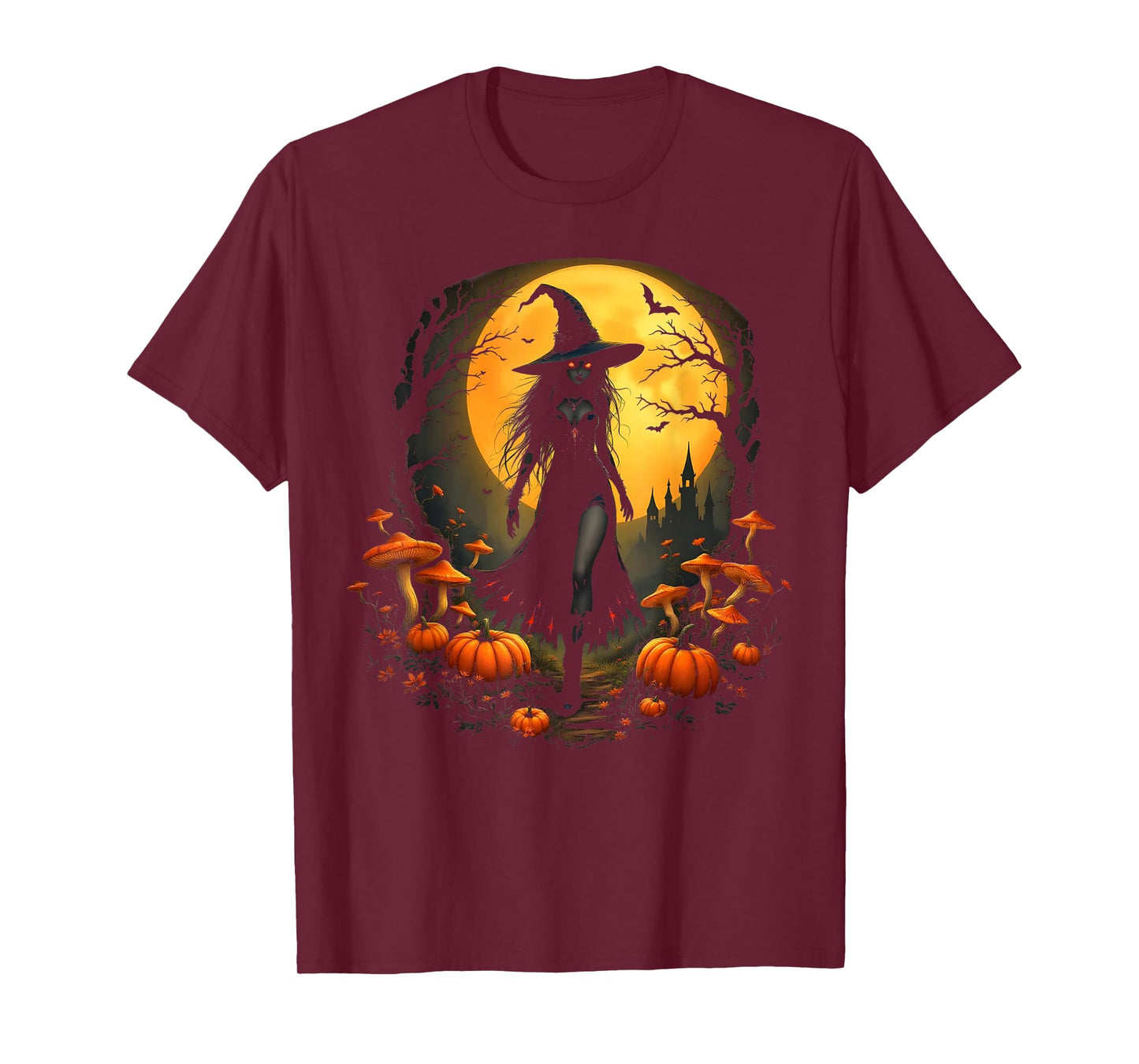 Scary Dark Witch Under a Creepy Full Moon Halloween Design T-Shirt