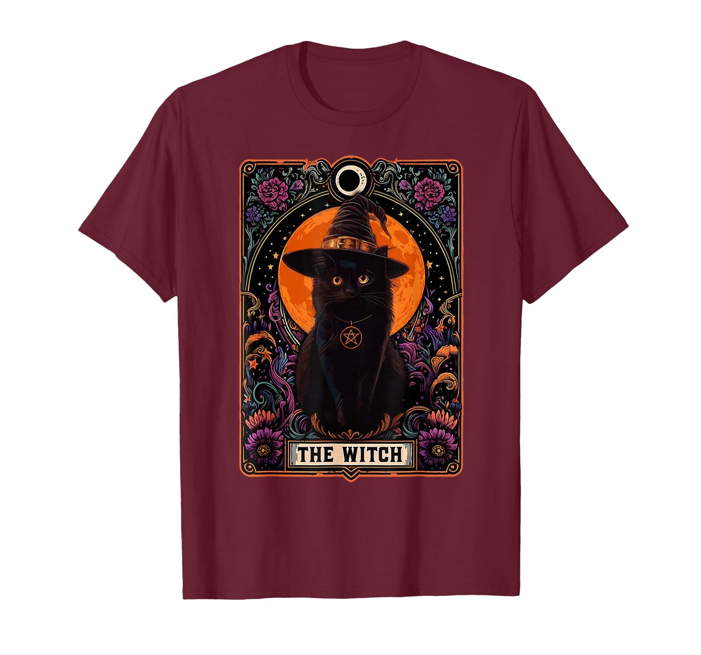 Witch Cat Tarot Card Halloween Vintage Gothic Cat Lover Mom T-Shirt
