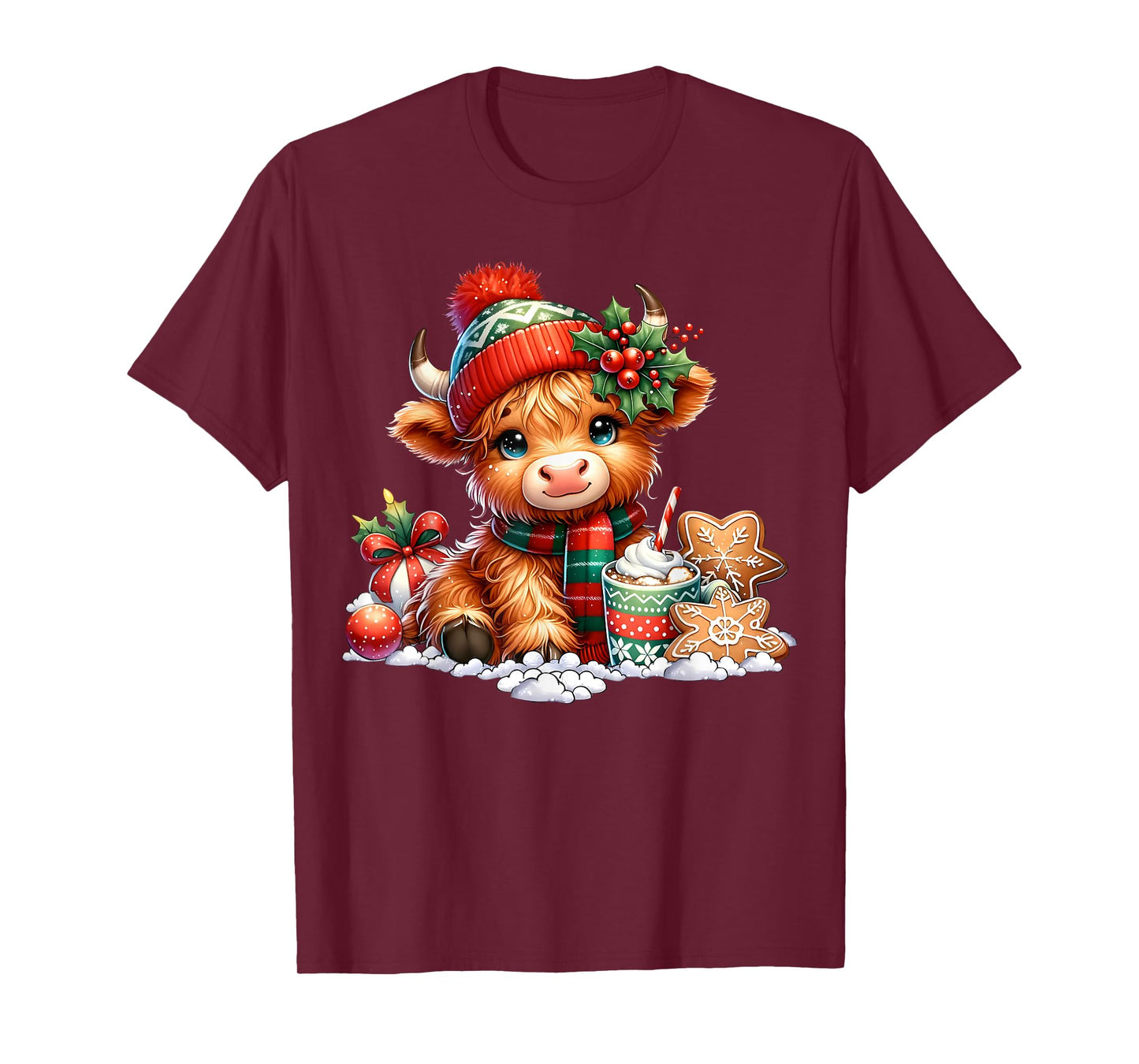 Christmas Highland Cow Cute Heifer Cow Santa Hat Mooey Xmas T-Shirt
