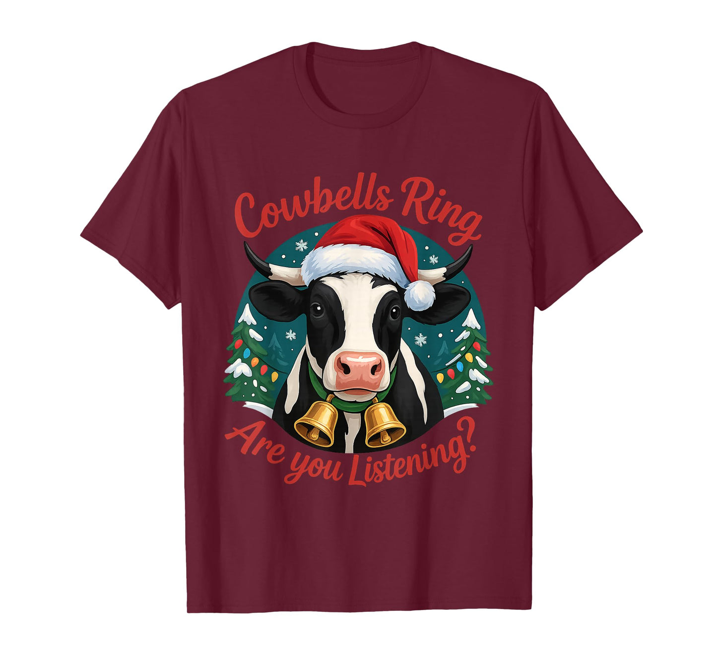 Cute Santa Hat Cow Funny Christmas Bell Cows Lover Humor T-Shirt