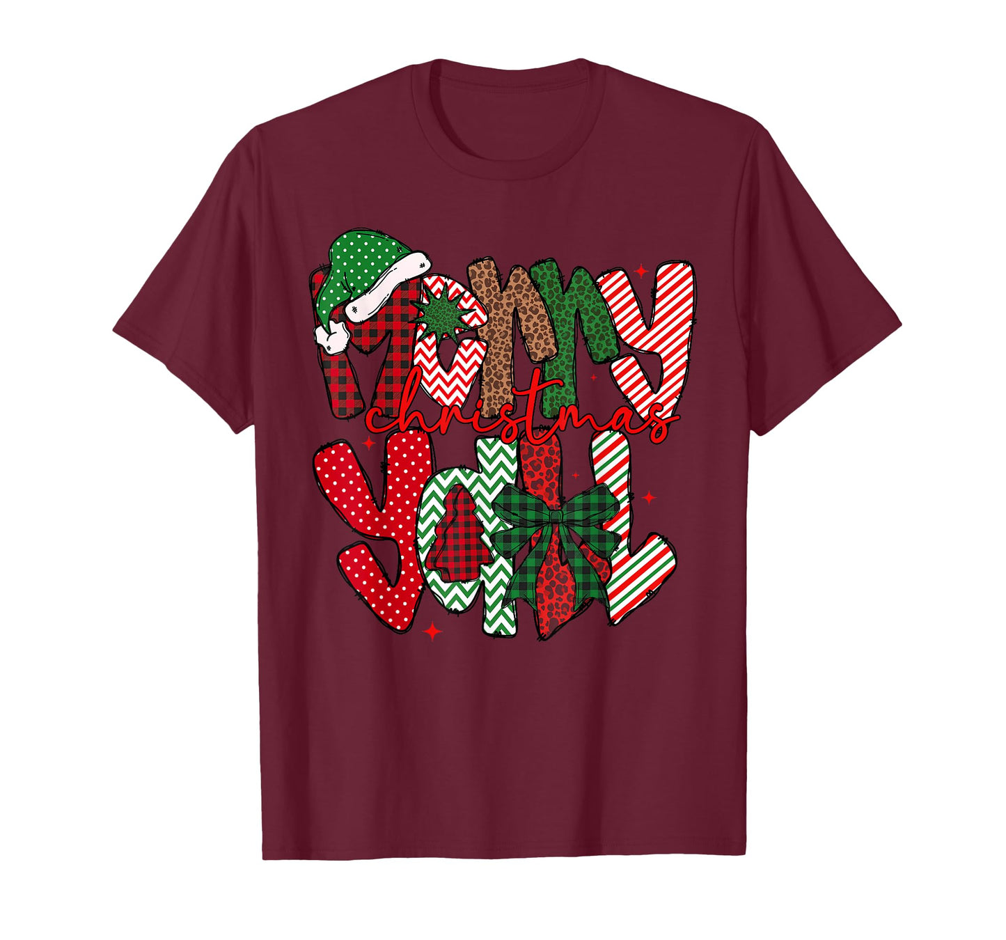 Merry Christmas Yall Coquette Bow Plaid Leopard Girl Women T-Shirt
