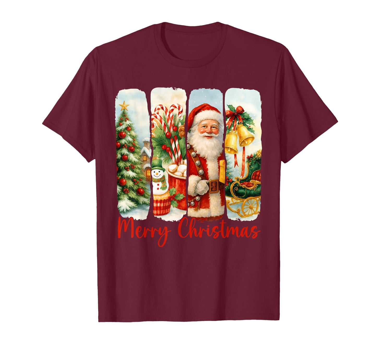 Merry Christmas Tree Santa Claus Matching Holiday Women Kids T-Shirt