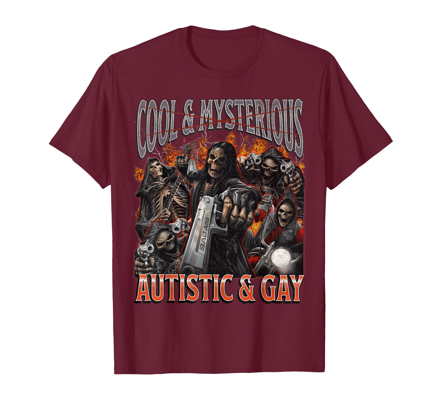 Autistic and Gay Funny Hard Skeleton Meme Graphic Bootleg T-Shirt