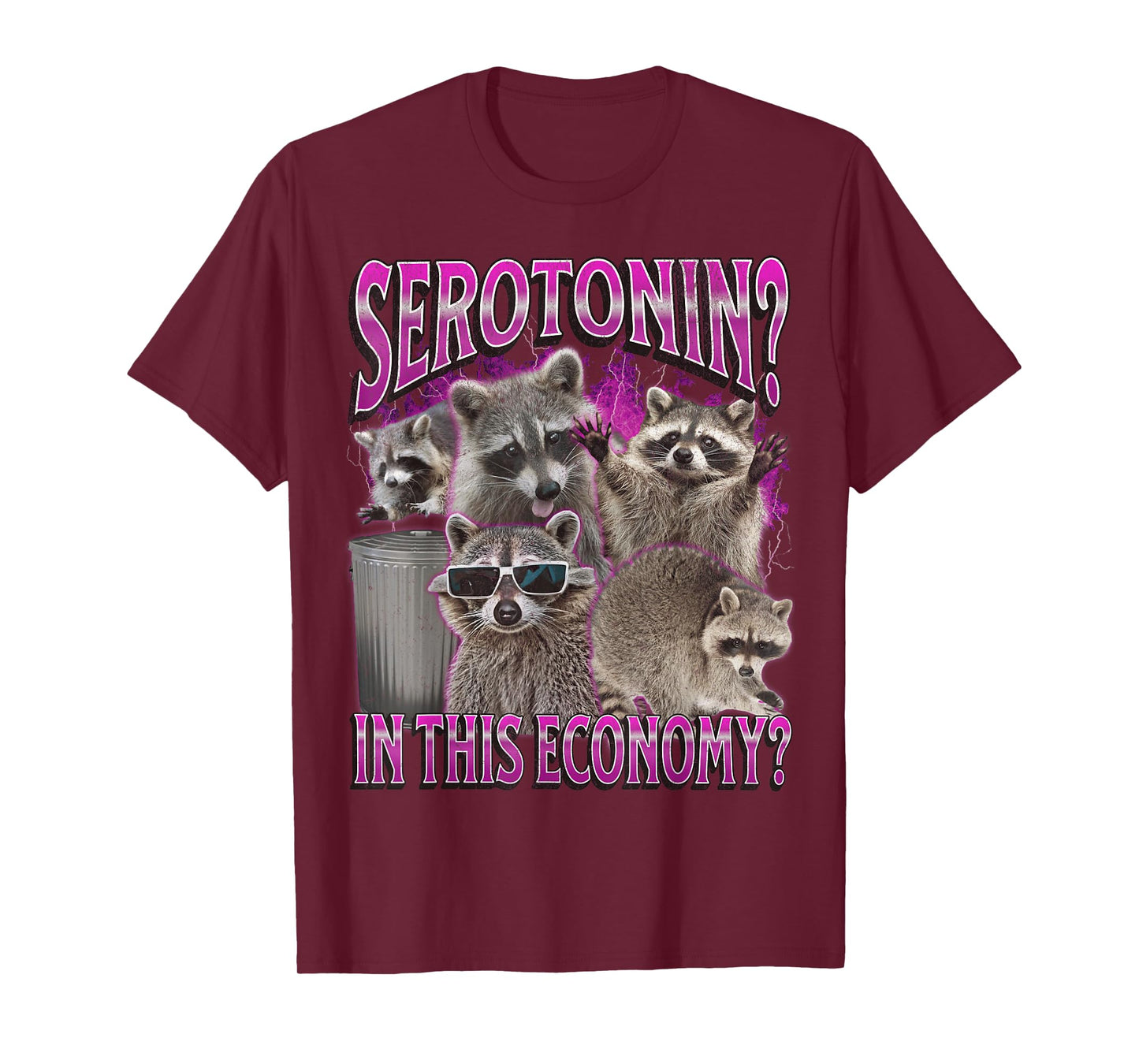 Serotonin In This Economy Funny Raccoon Meme Bootleg Graphic T-Shirt