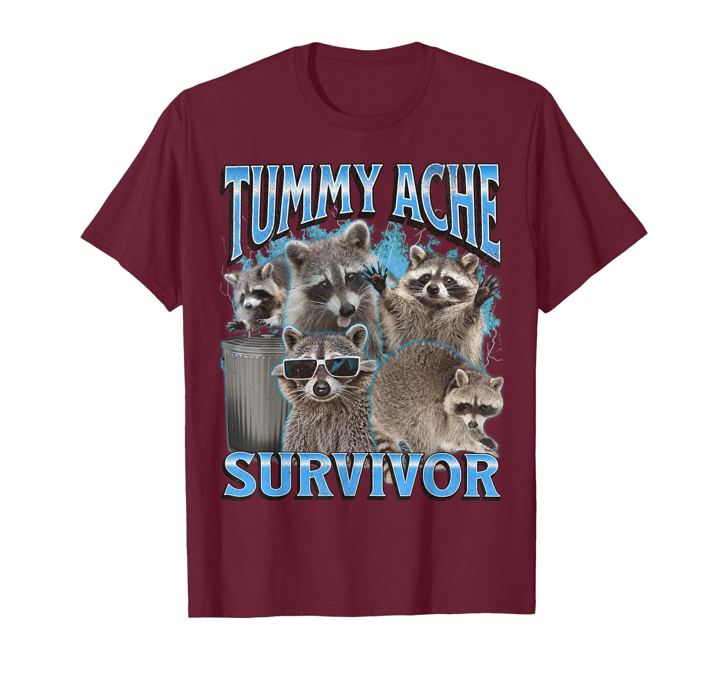 Tummy Ache Funny Raccoon Meme Bootleg Graphic 90s T-Shirt