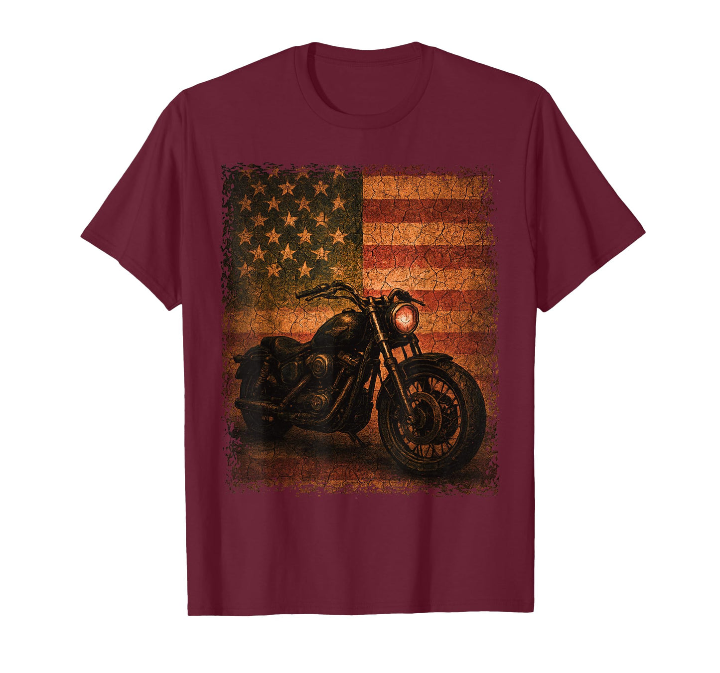 Patriotic Vintage Biker Motorcycle American Flag Distressed T-Shirt