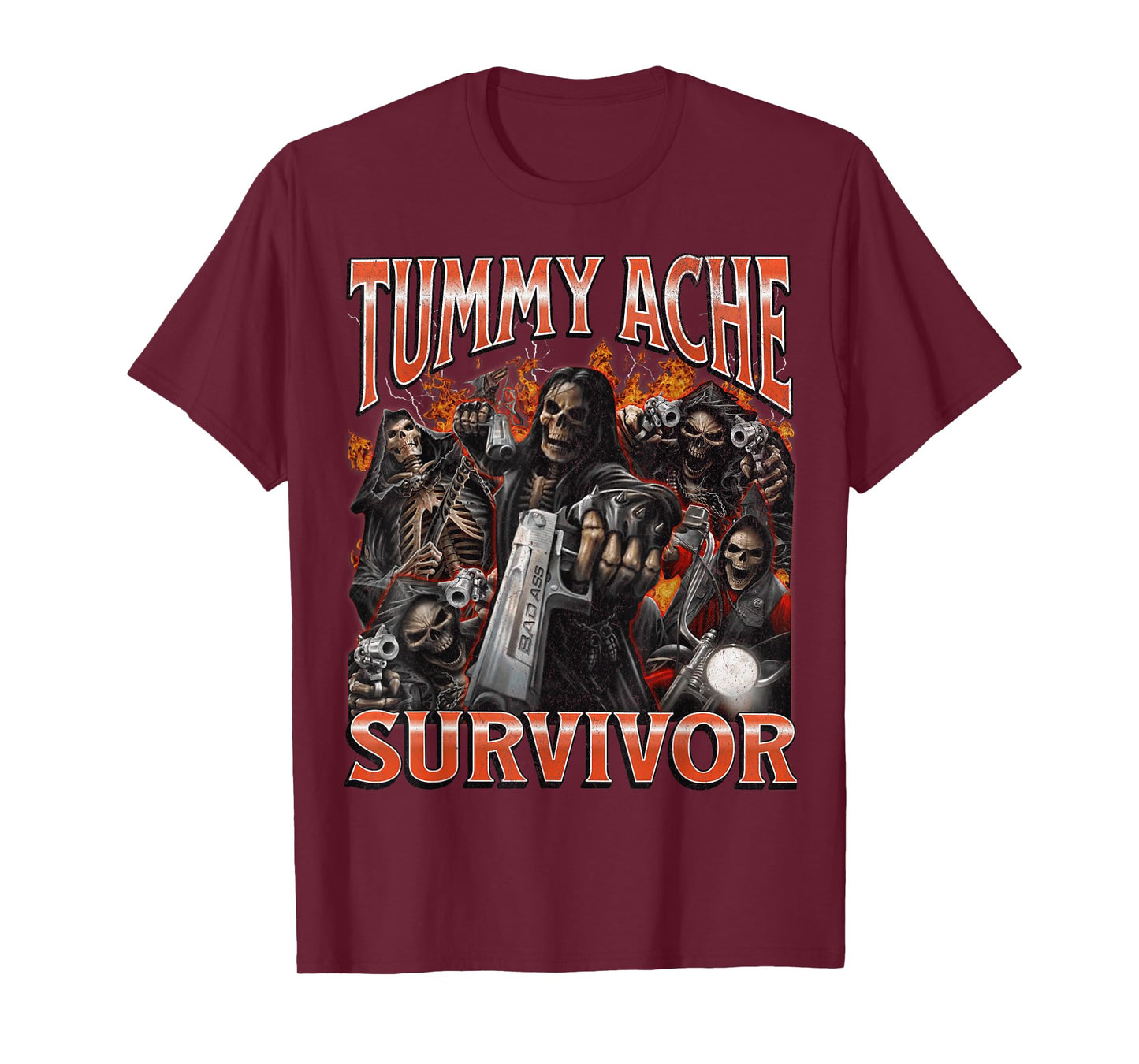 Tummy Ache Survivor Funny Hard Skeleton Meme Bootleg Graphic T-Shirt