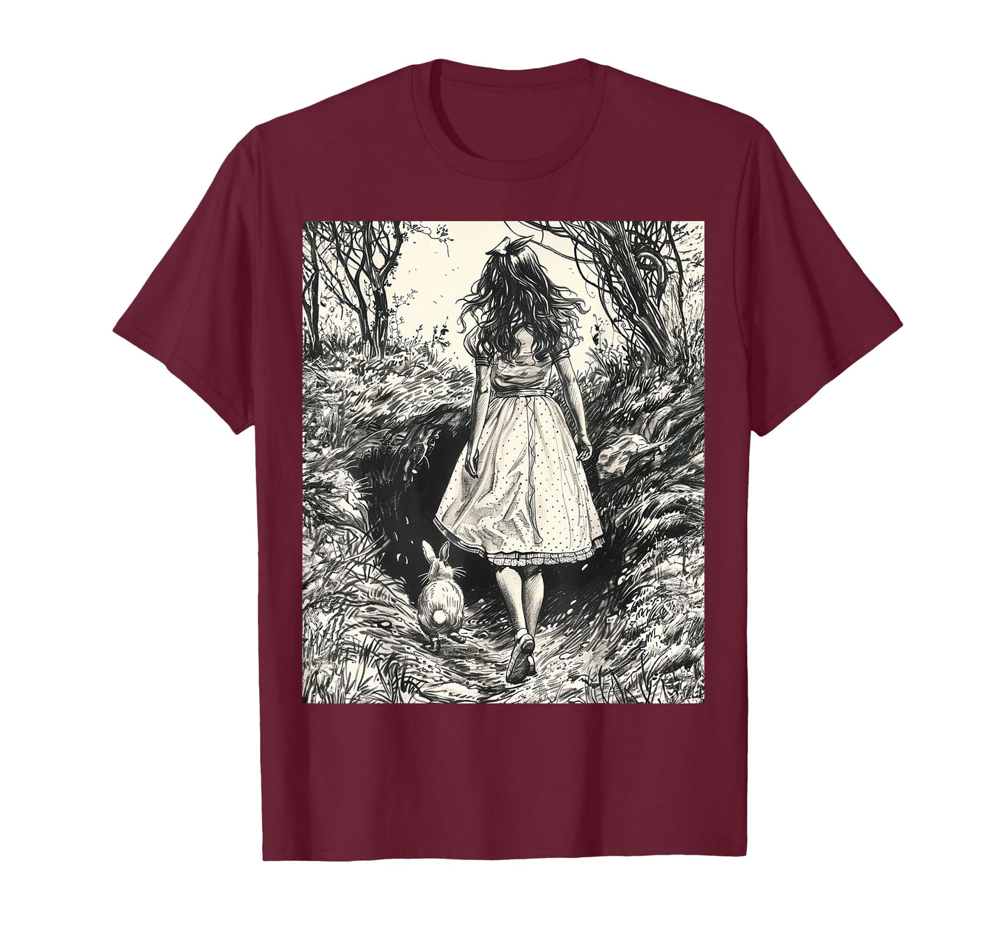 Alice in Wonderland Down the Rabbit Hole Vintage Fantasy T-Shirt