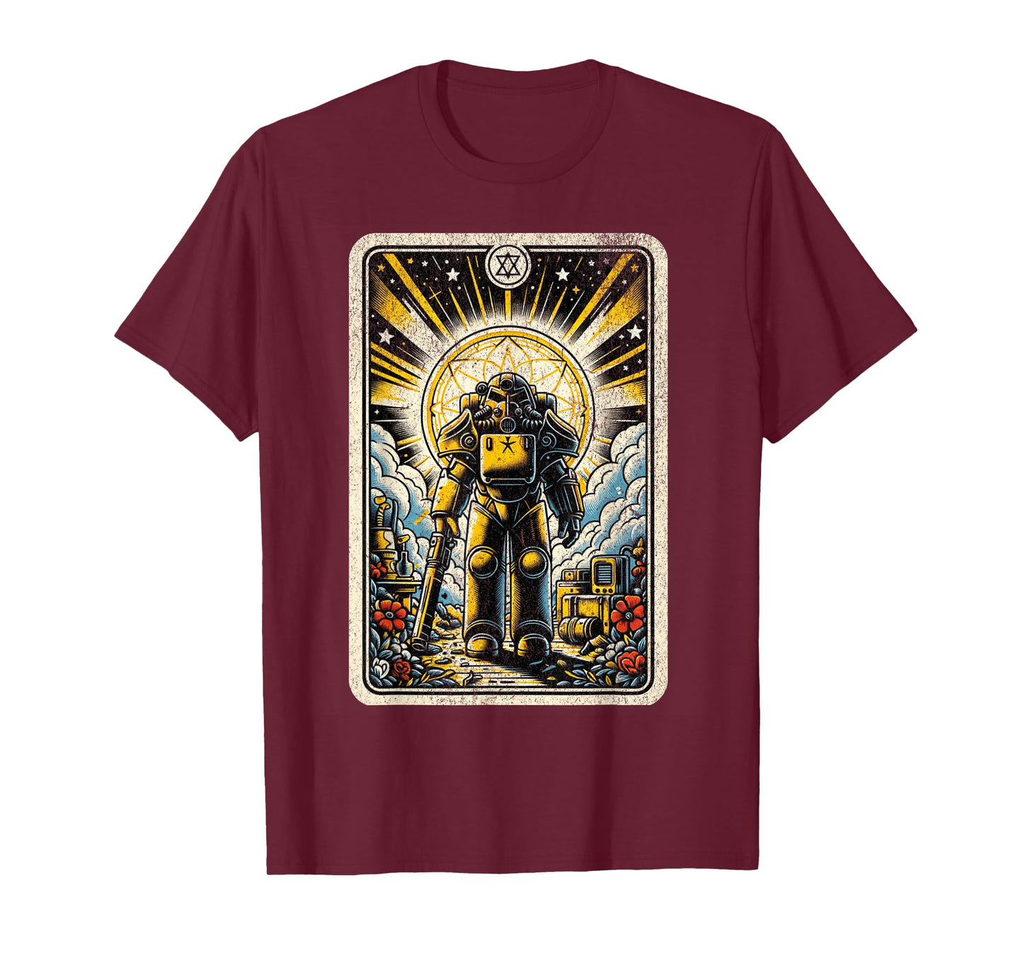 Vintage Nuclear Fallout Tarot Card Retro Steel Armor Man T-Shirt