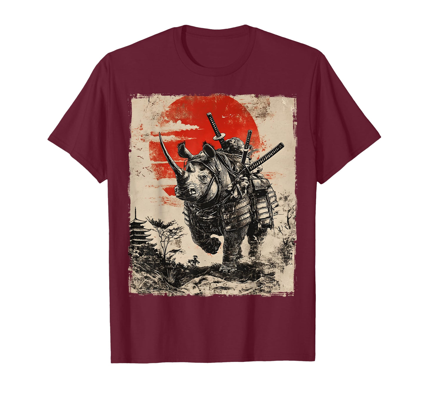 Samurai Rhinoceros Japanese Funny Vintage Ukiyo-e Art T-Shirt
