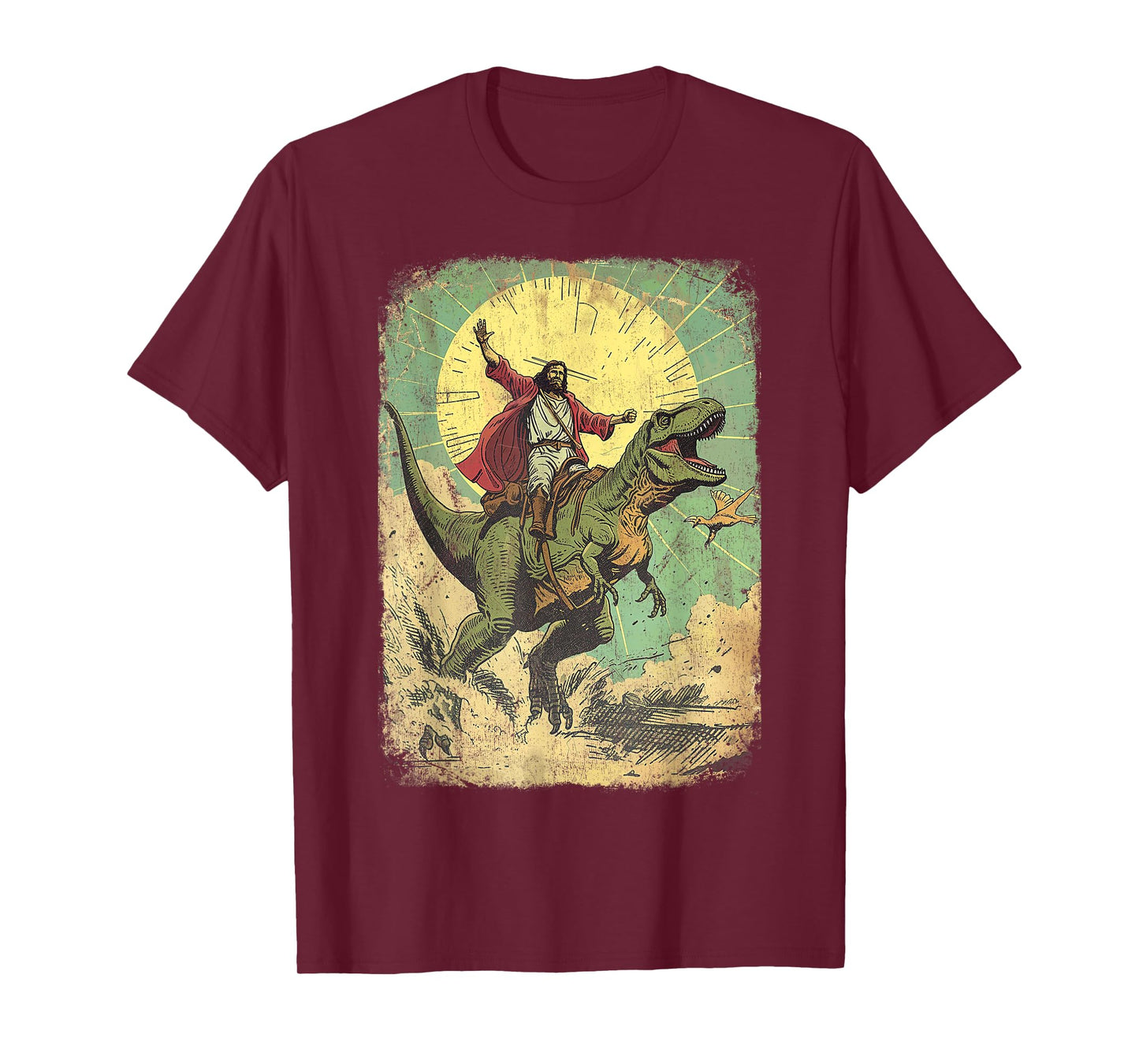 Jesus riding dinosaur Funny Christian retro dino raptor T-Shirt