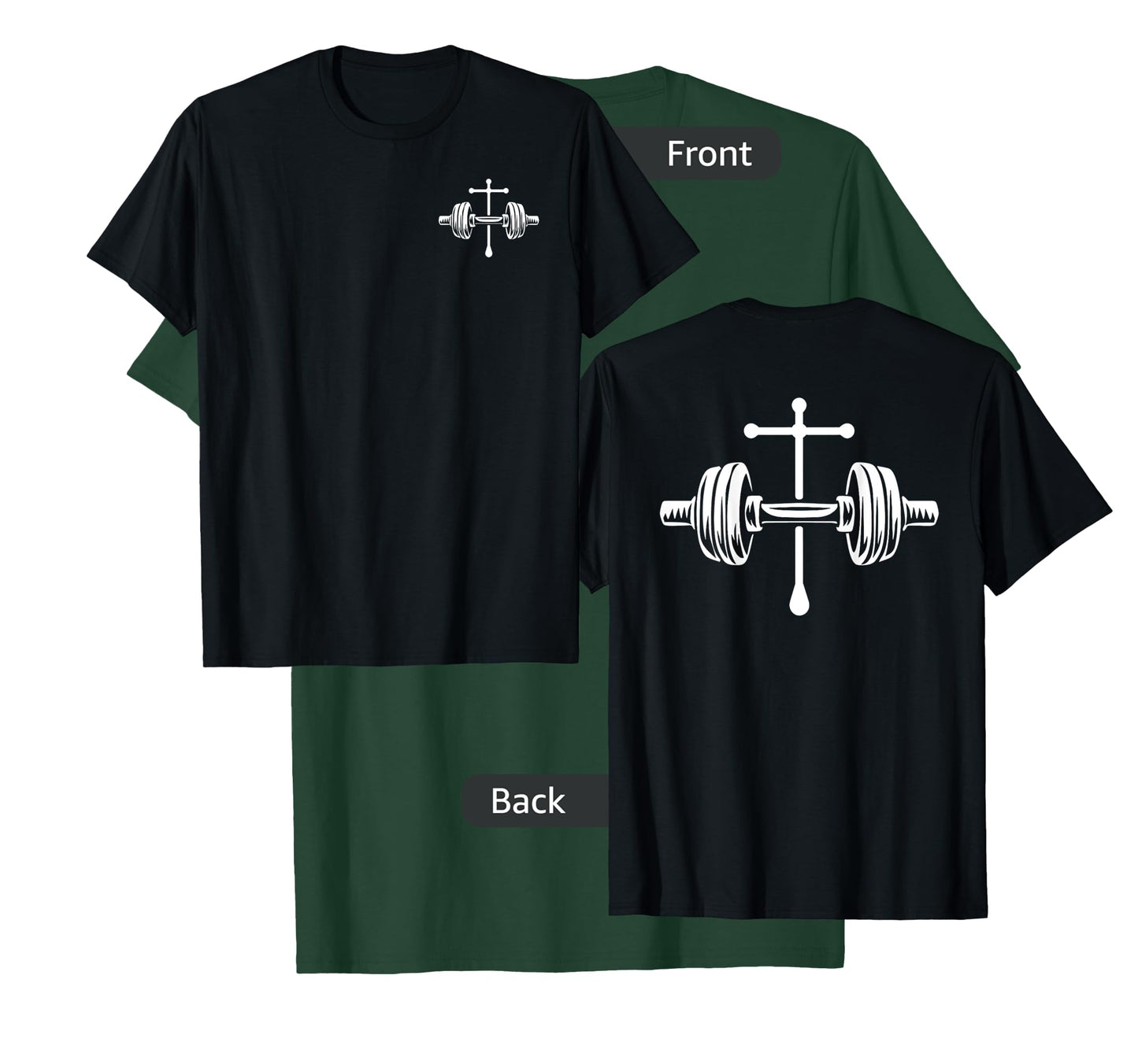 Christian Gym Cross Legend Workout Front Back Dumbbell Logo T-Shirt
