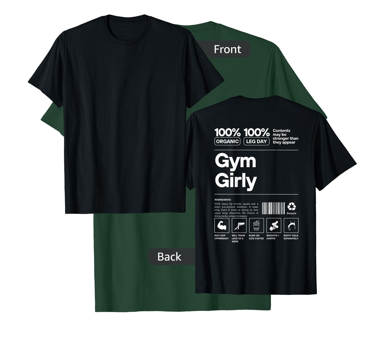 100% Organic Gym Girly - Muscle Mommy Cover Design On Back T-Shirt