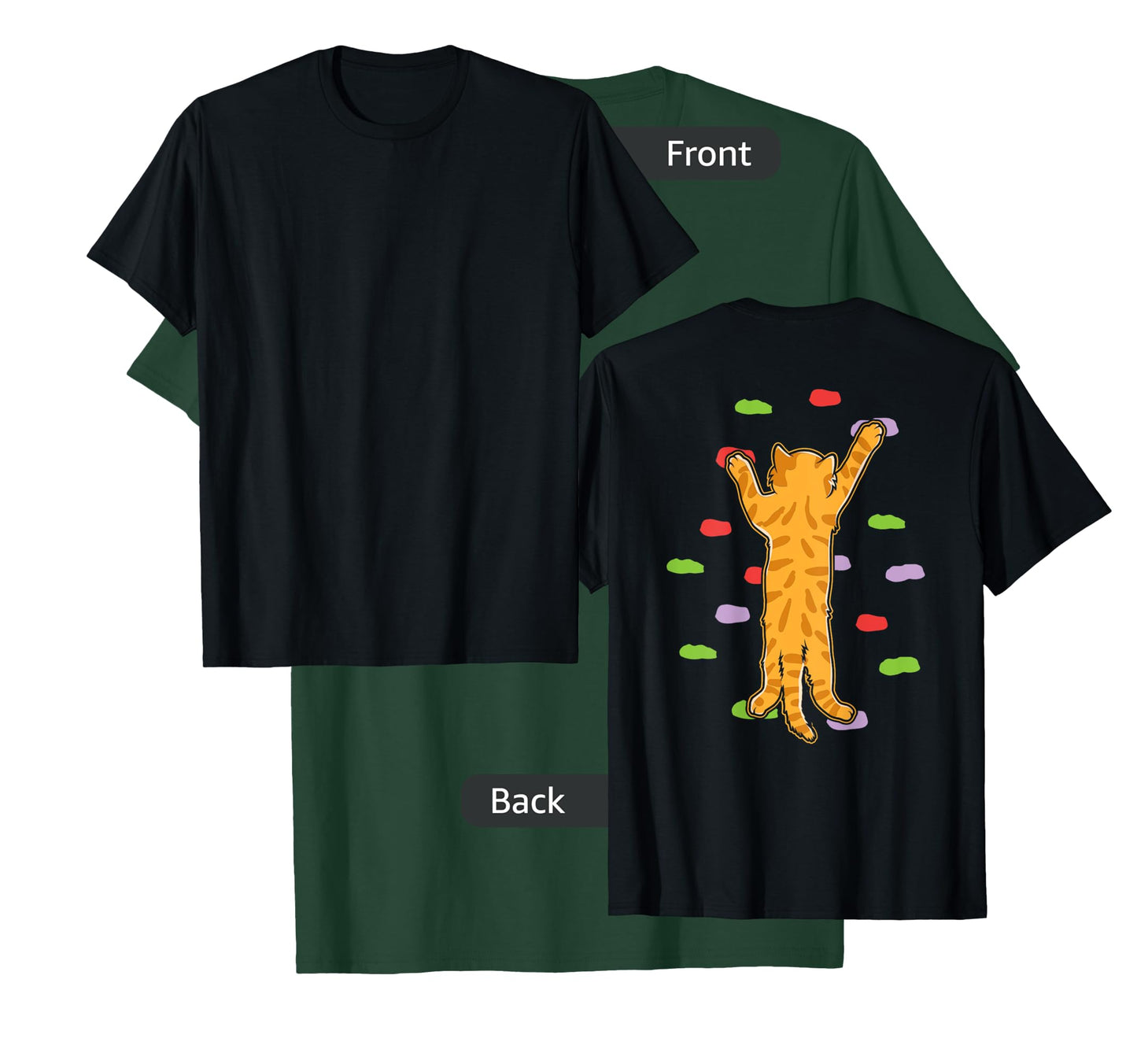 Funny Cute Bouldering Rock Climbing Cat (print on back) T-Shirt for Men Women Girls Kids