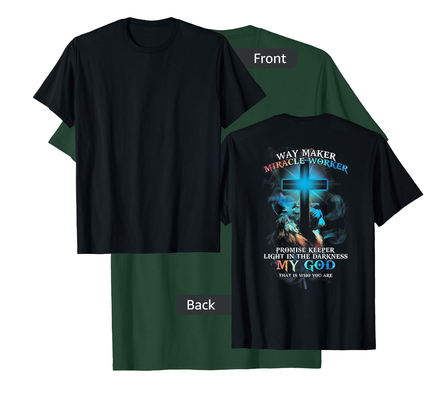 Lion Cross Light Colorful Waymaker Miracle Worker (on back) T-Shirt