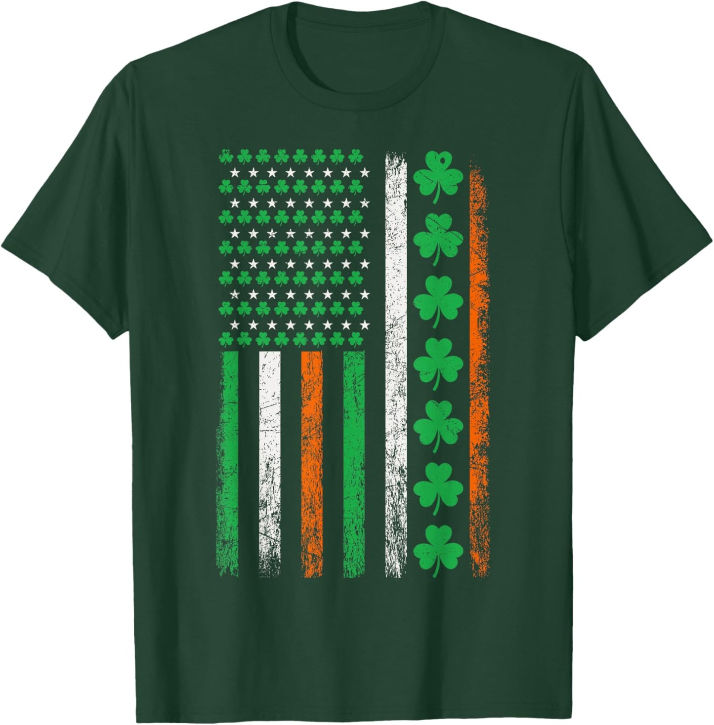 American Flag St Patricks Day Vintage Irish Lucky Shamrocks T-Shirt - T-Shirt | Forest