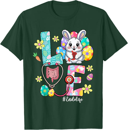 Love Endo Life Endo Nurse Bunny Stethoscope Easter T-Shirt - T-Shirt | Forest