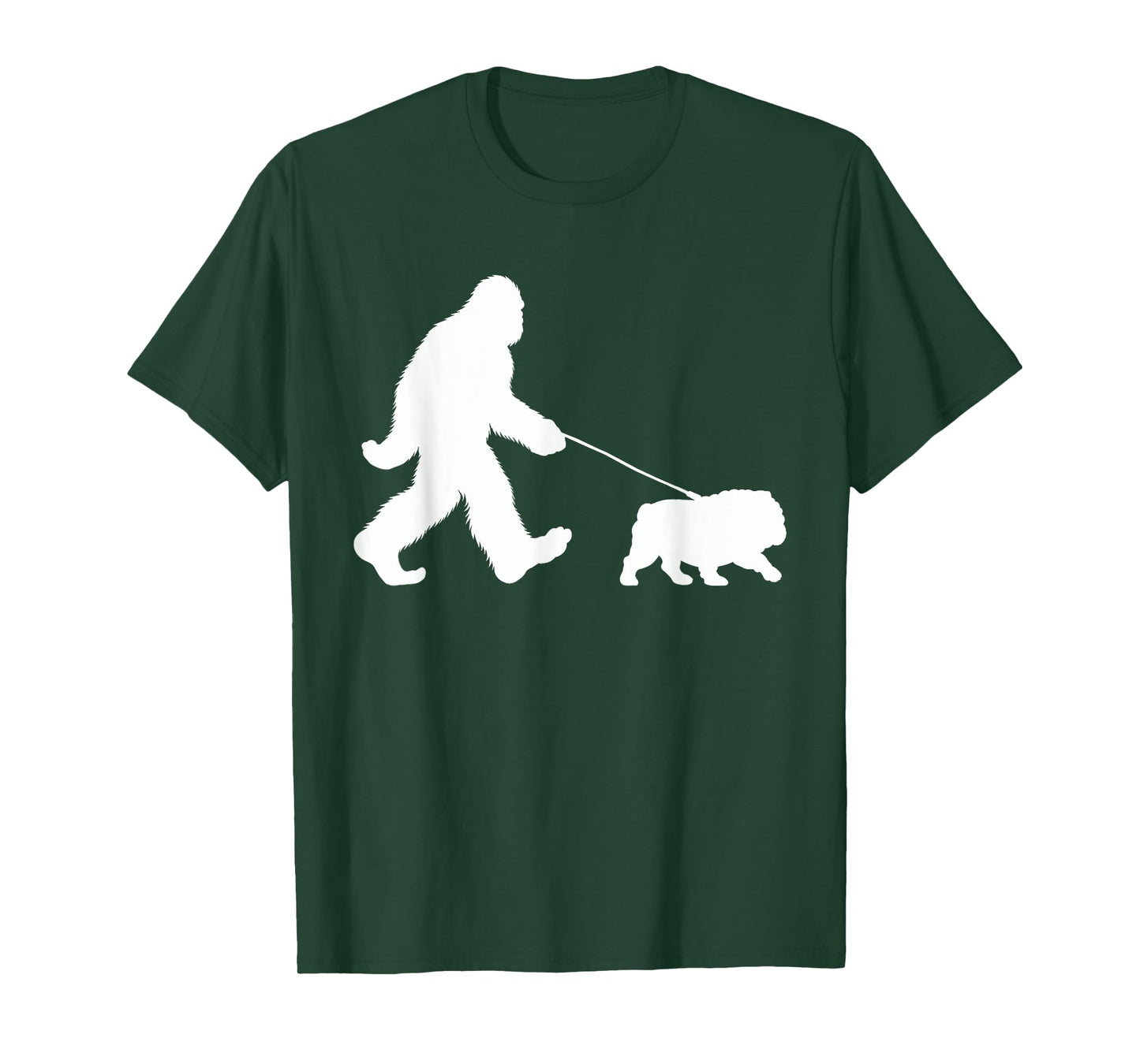 Bigfoot Walking a Dog Funny English Bulldog Lovers Dog Dad T-Shirt for Men Women Girls Kids