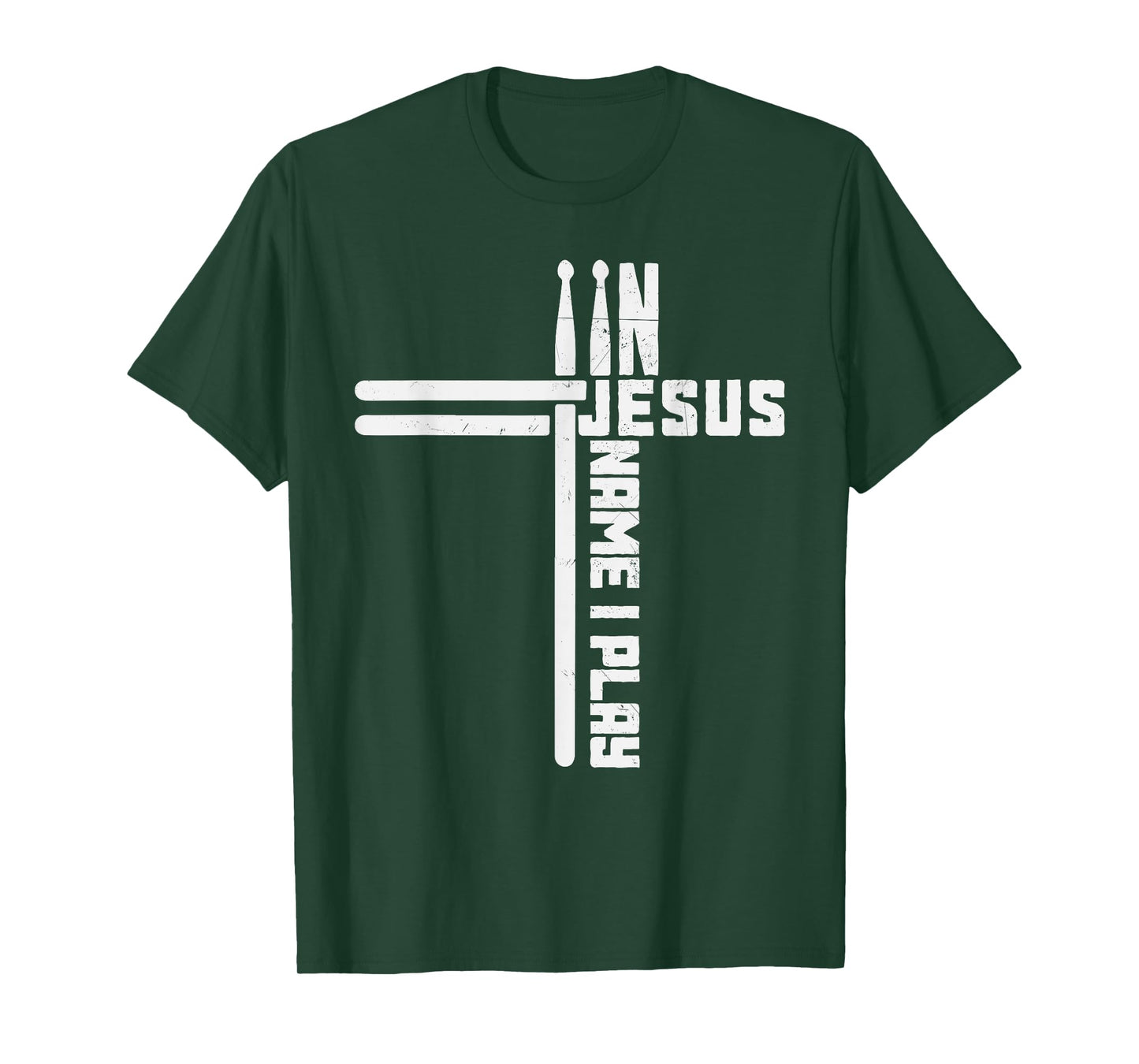 In Jesus Name I Play Drum Drummer Vintage Cross Drumsticks T-Shirt, Small, Black
