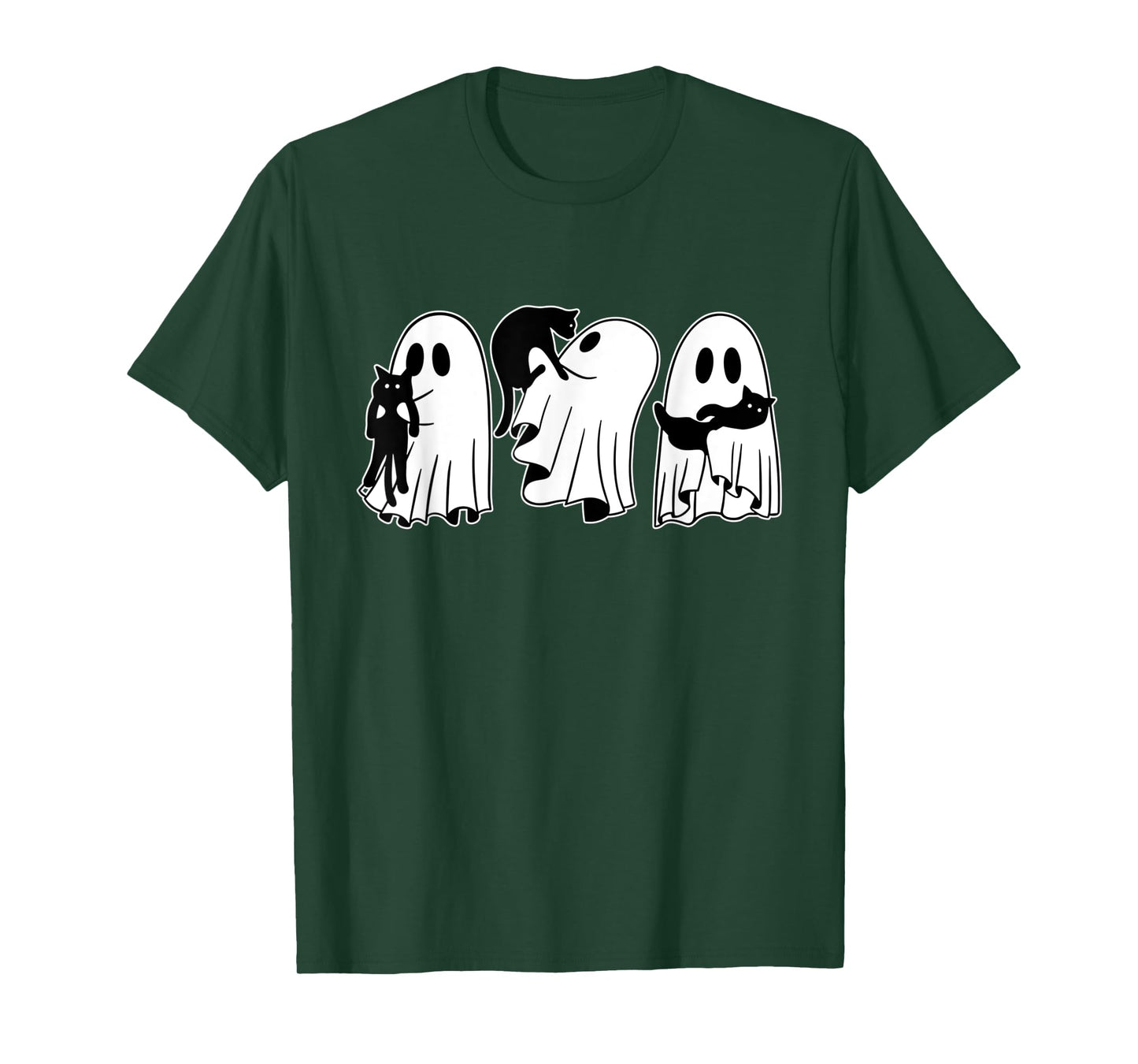Ghost Holding Black Cat Funny Halloween Cat Lovers Women Tee T-Shirt