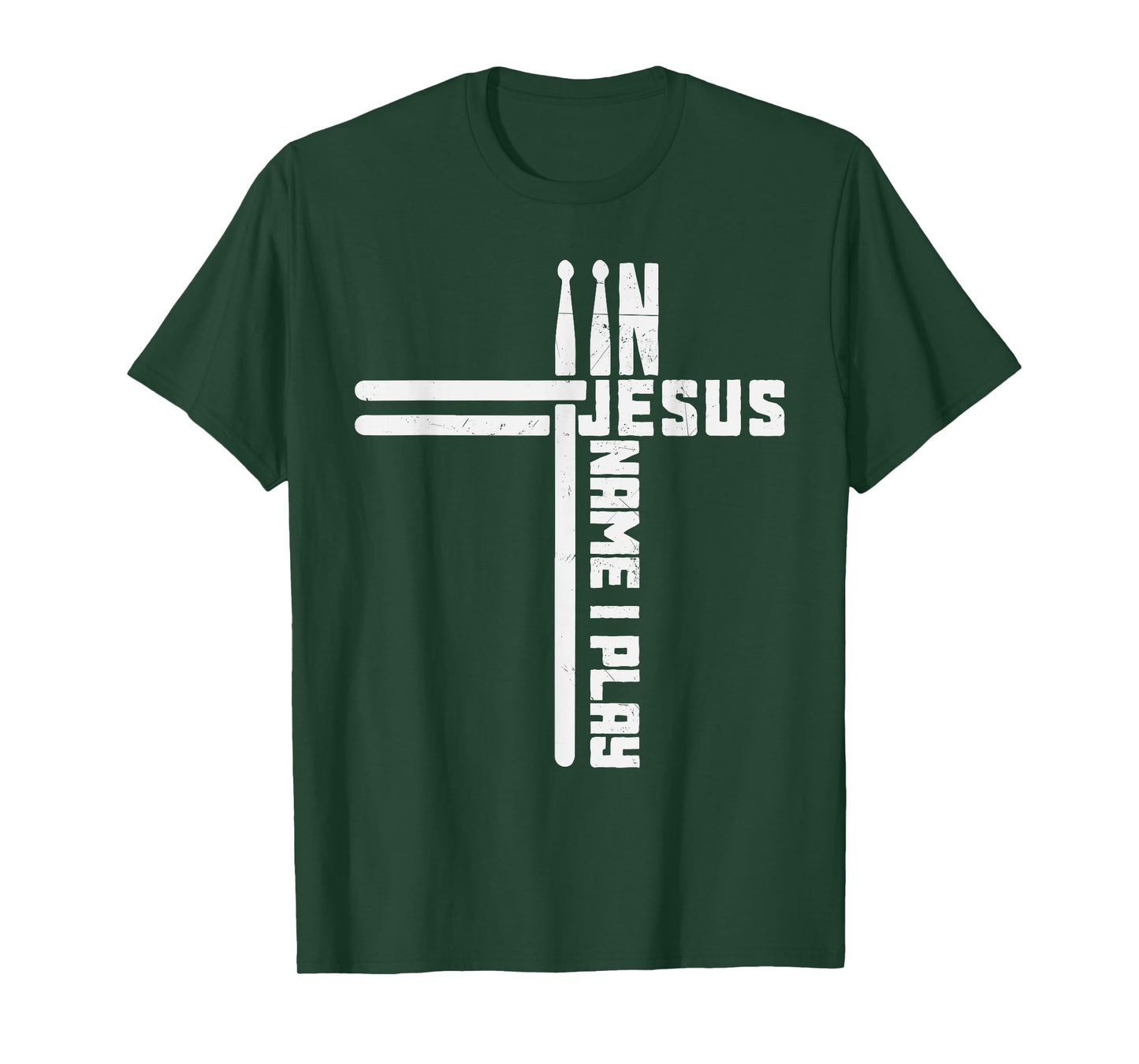 Drummer Vintage Cross Drumsticks In Jesus Name I Play Drum T-Shirt, Small, Black
