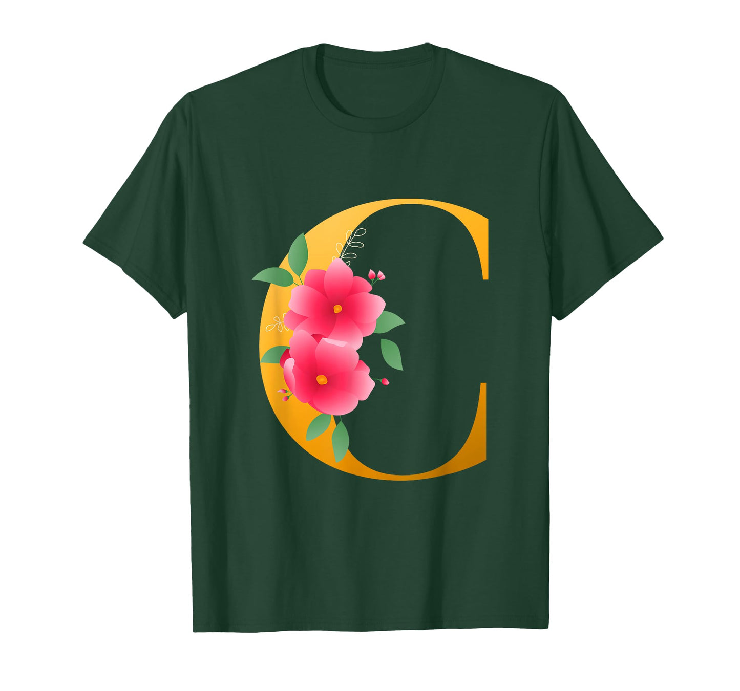 Cool Floral Alphabet Cute Initial Monogram Letter C Graphic T-Shirt