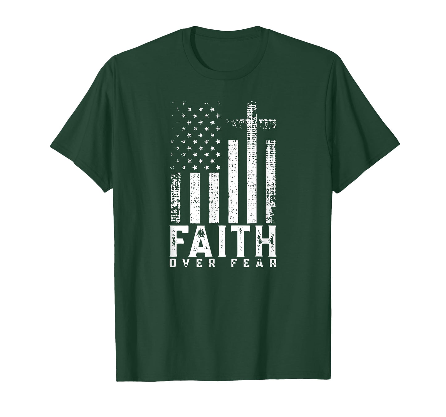 Faith Over Fears Cool Christian Cross American USA Flag Gym T-Shirt for Women Men