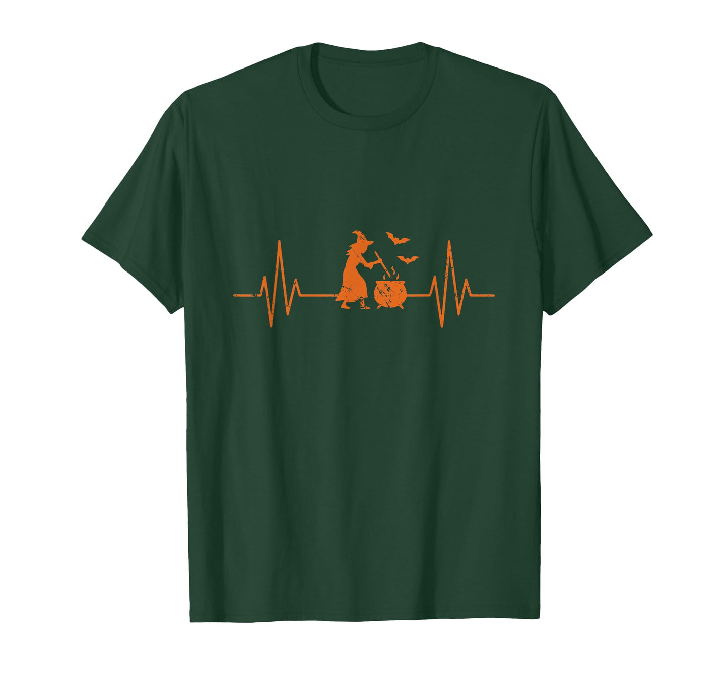 Witch Cauldron Heartbeat EKG Line Halloween T-Shirt