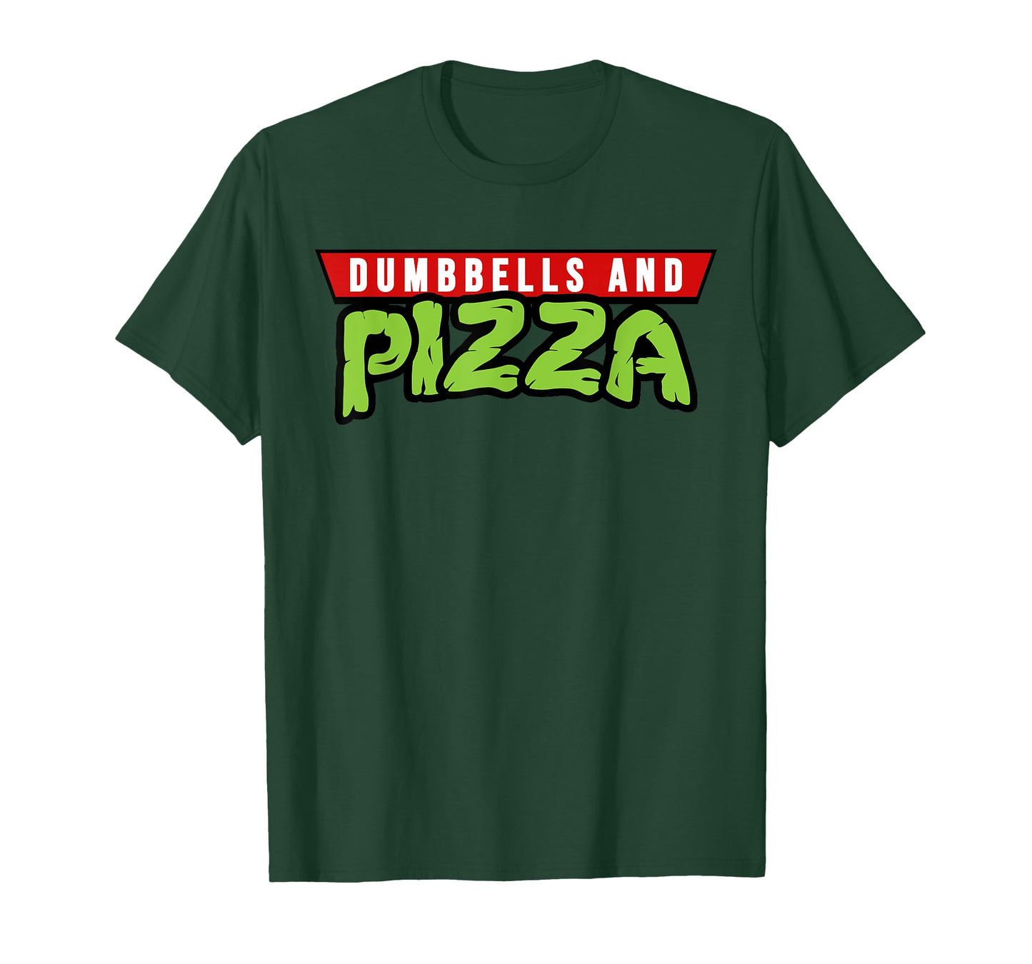 Dumbbells and Pizza Funny Cute Turtle Themed Gym and Fitness T-Shirt