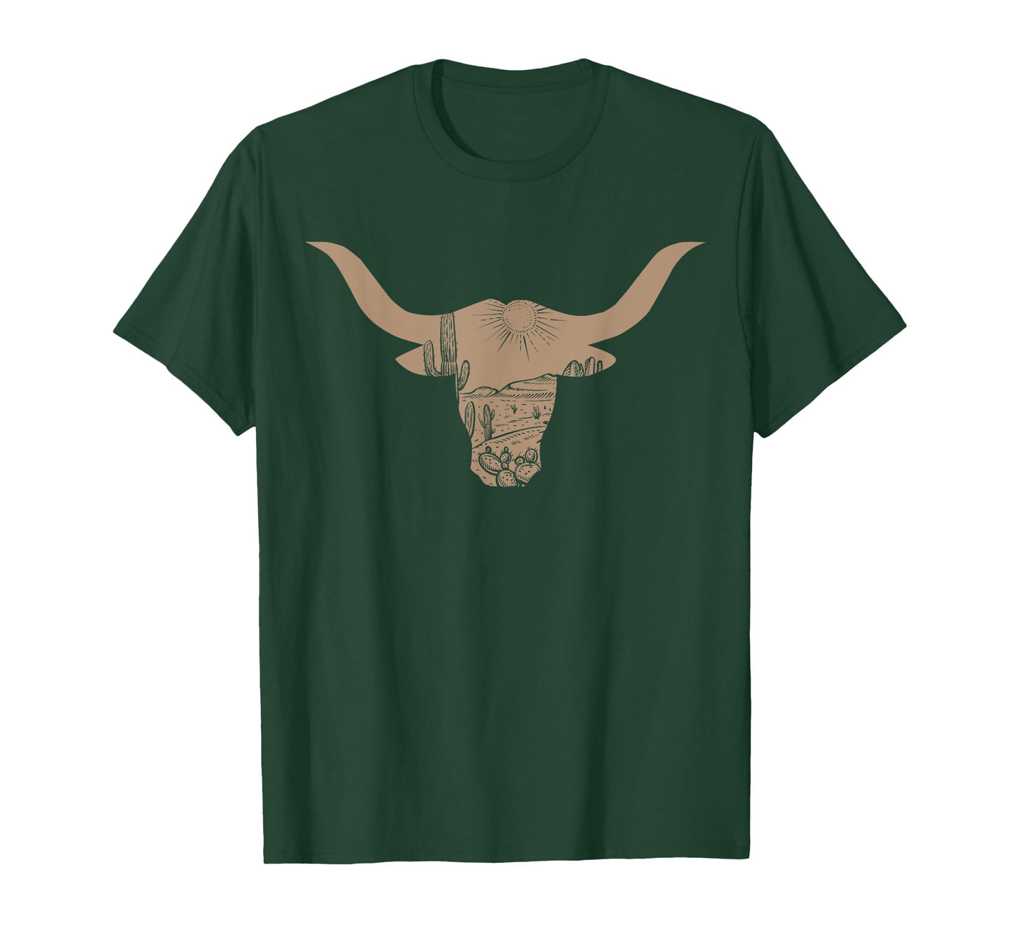 Vintage Western Rodeo Longhorn Cow Skull Desert Background T-Shirt