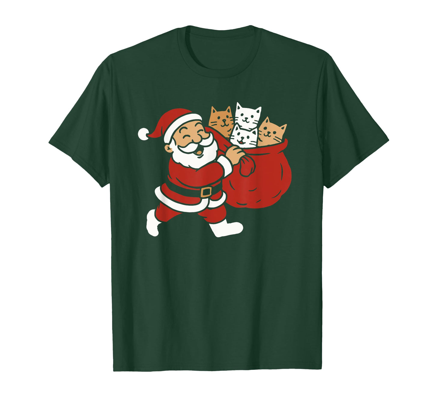 Santa Claus Holding Bag of Cats Christmas T-Shirt