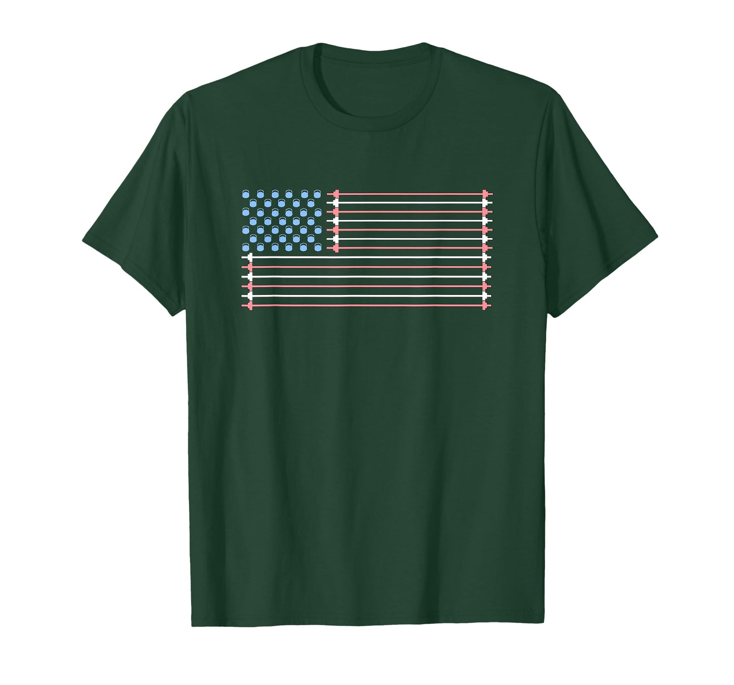 Red, White, and Blue barbell and kettlebell American Flag Women Men T-Shirt