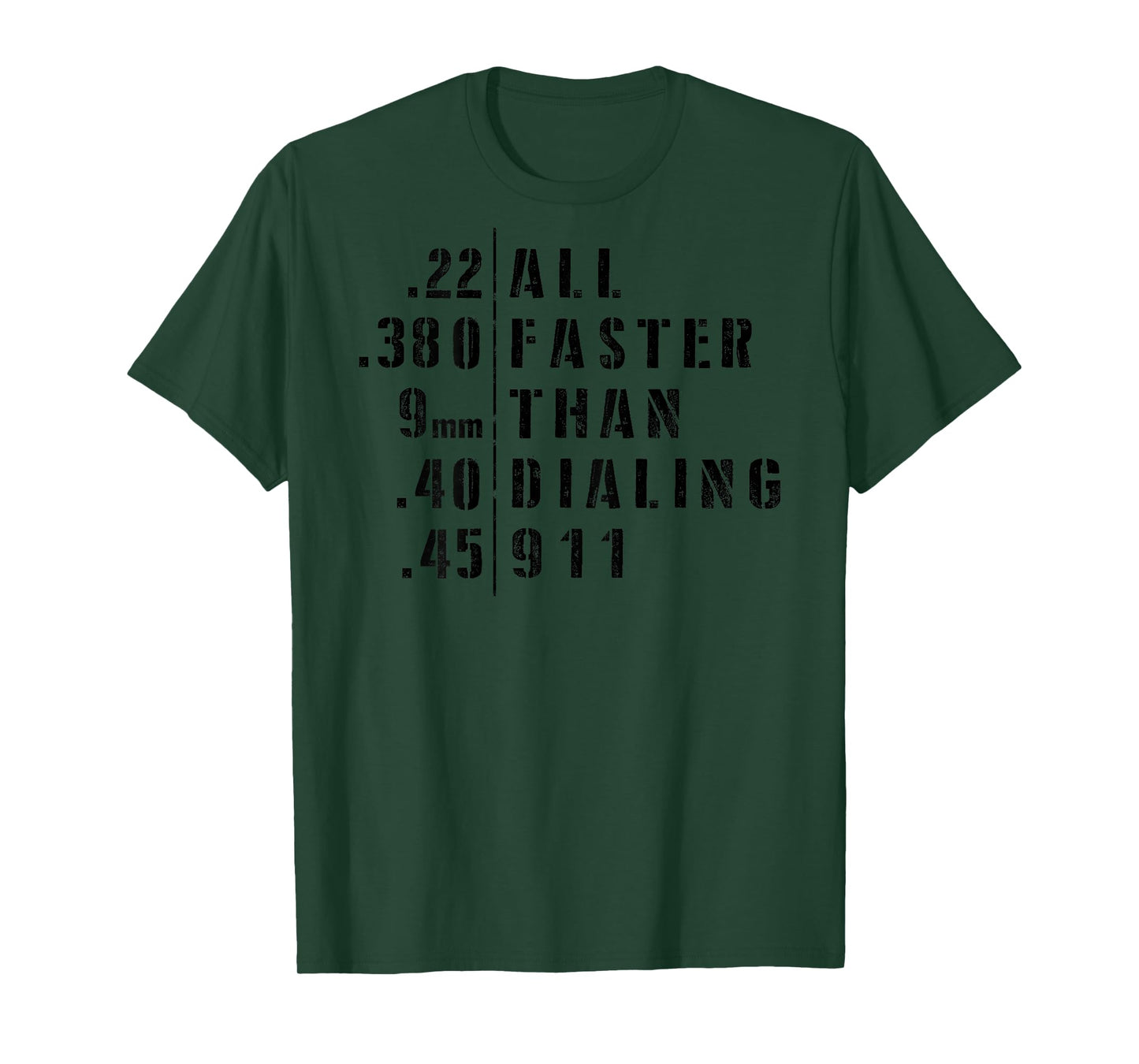 .22 .380 9mm .40 .45 All Faster Than Dialing 911 Sarcastic T-Shirt