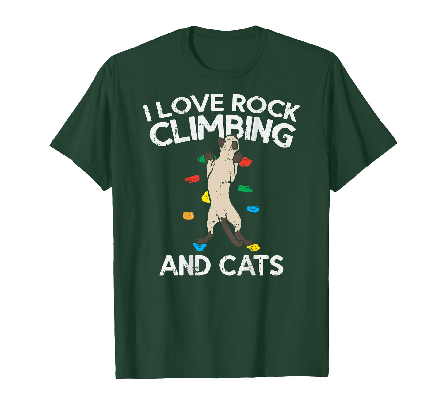 I Love Rock Climbing & Cats (on back) Cute Climbing T-Shirt