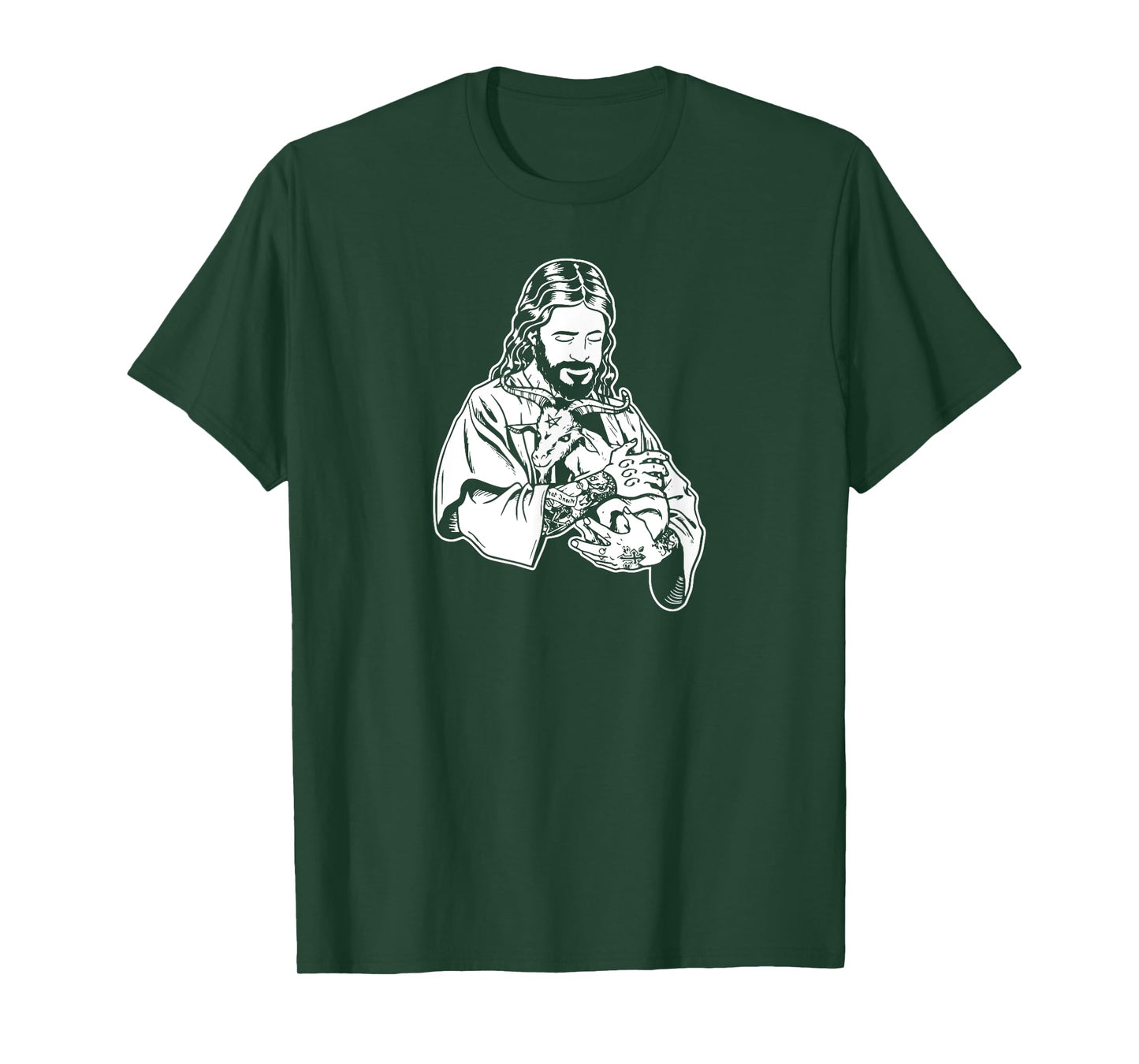 Jesus Holding Goat Baphomet Occult Satanic Tattooed Jesus T-Shirt
