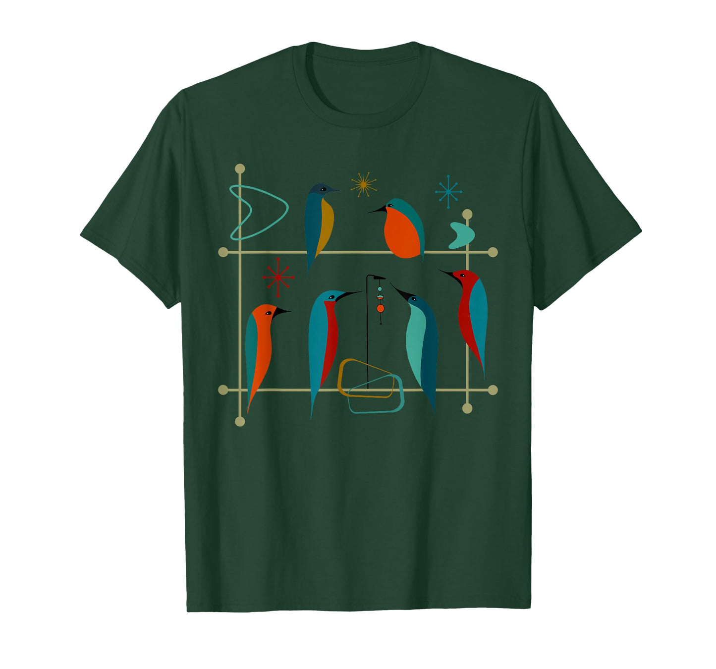 Retro Mid-Century Modern Birds 50s 60s Style T-Shirt