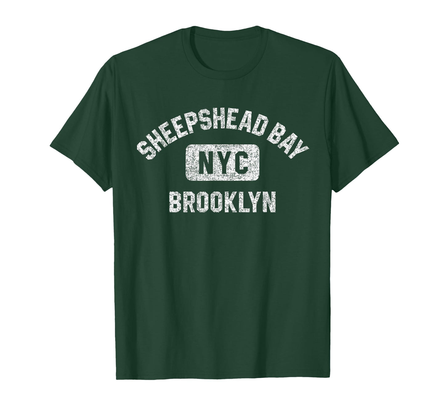 Sheepshead Bay Brooklyn NYC Gym Style Distressed White Print T-Shirt