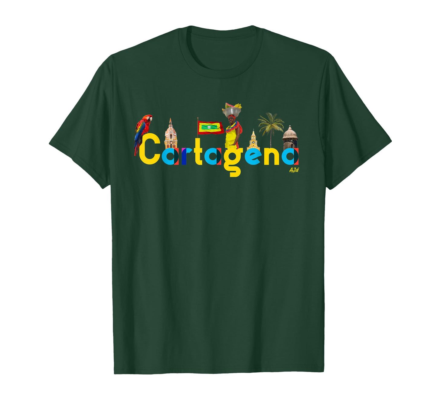 AJ.co Hecho en Cartagena Colombia T-Shirt - Men's Unisex-Adults Black Small Classic Fit Short Sleeve T-Shirt