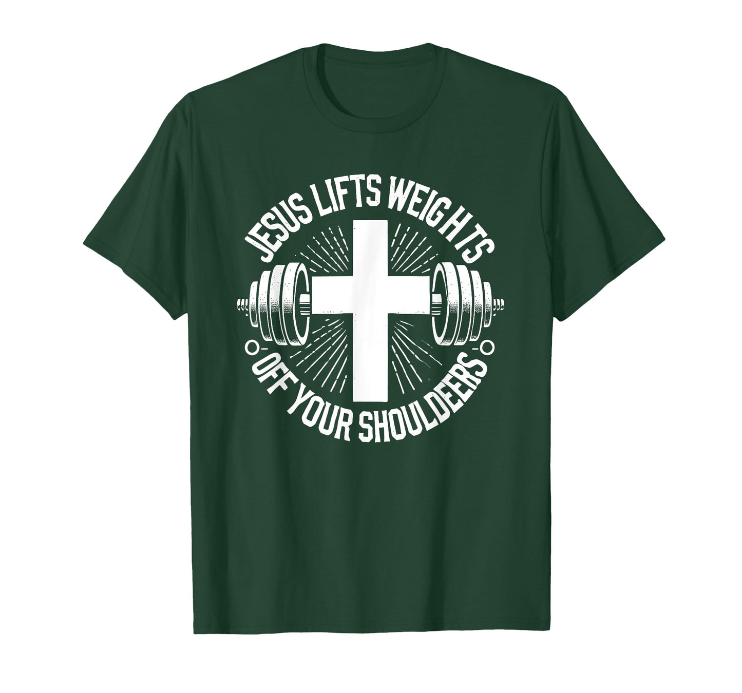 Jesus Lifts Weights Off Your Shoulders Gym Weightlifting T-Shirt, Small, Black