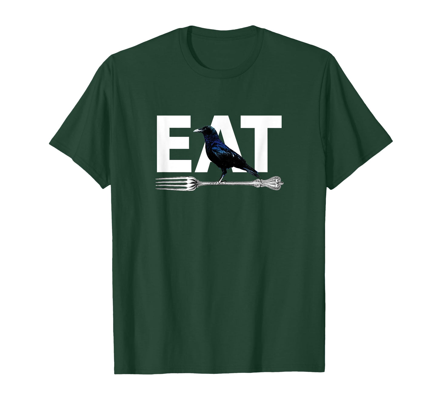 Eat Crow Humor | Black & Blue Crow & Silver Fork Funny Sorry T-Shirt