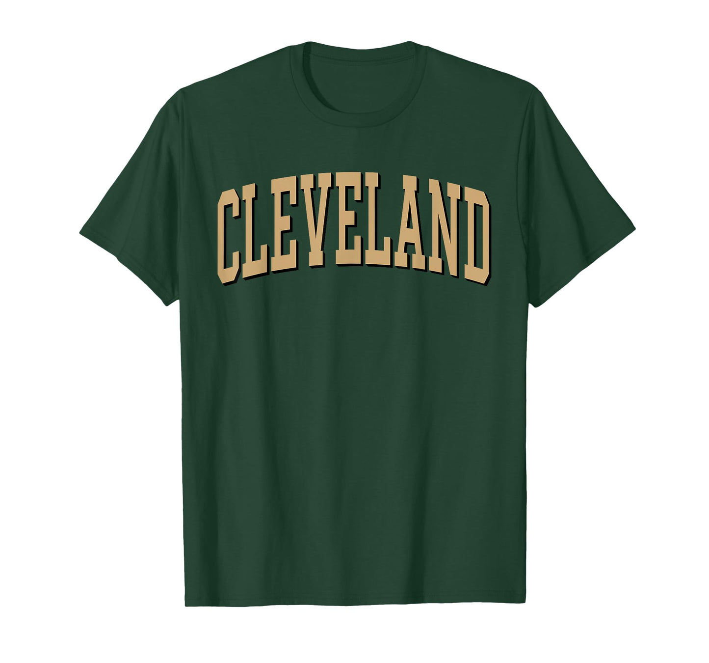 Cleveland Apparel . Co - Vintage Varsity Arched Text Cleveland T-Shirt - Unisex-Adult, Short Sleeve, T-Shirt, Red, Small