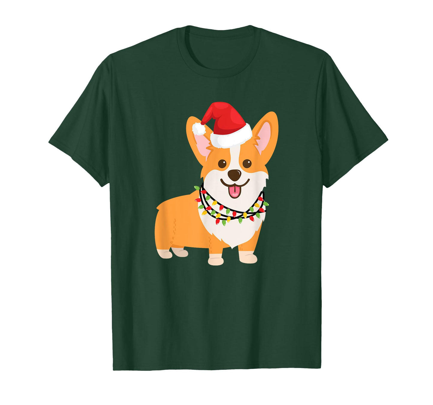 Christmas Corgi Dog, Cartoon Style, Fawn, Red T-Shirt