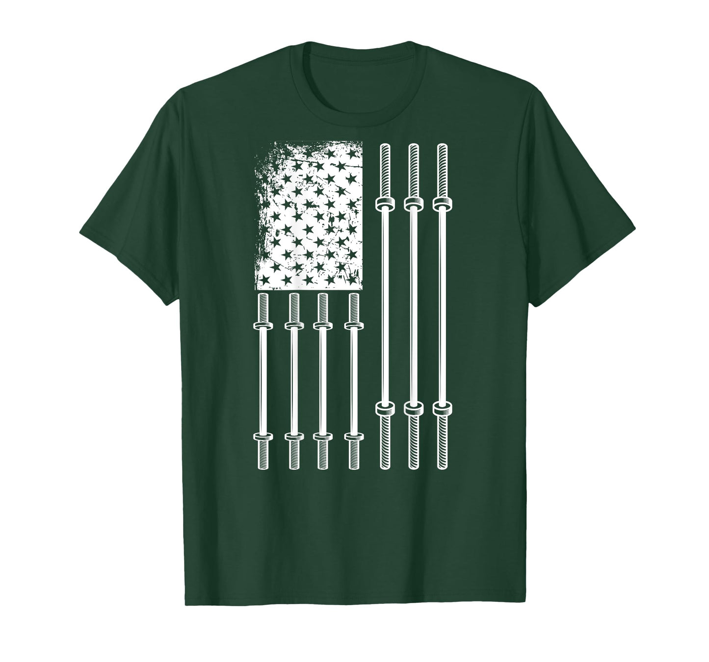 Barbell US Flag Weightlifting Patriotic Back Print Gym Women Kids Men T-Shirt