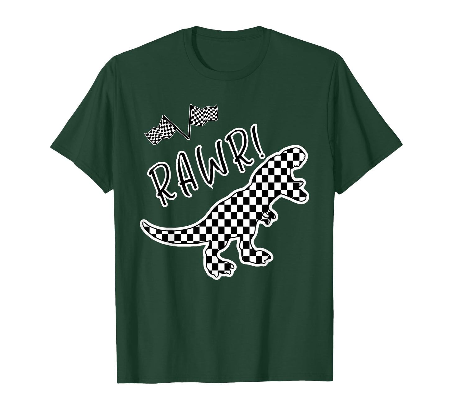Checkered T-rex Dinosaur Race Car Gamer Boys Girls Toddler T-Shirt