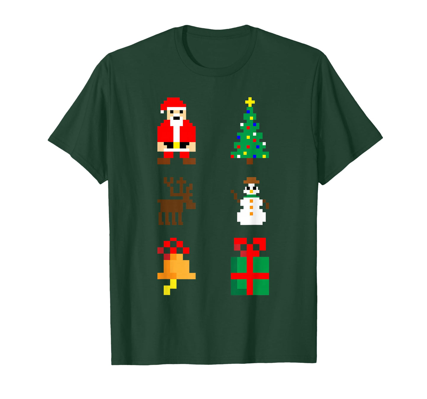 Santa Christmas Tree Deer Snowman Bell Gift Xmas Pixel Art T-Shirt