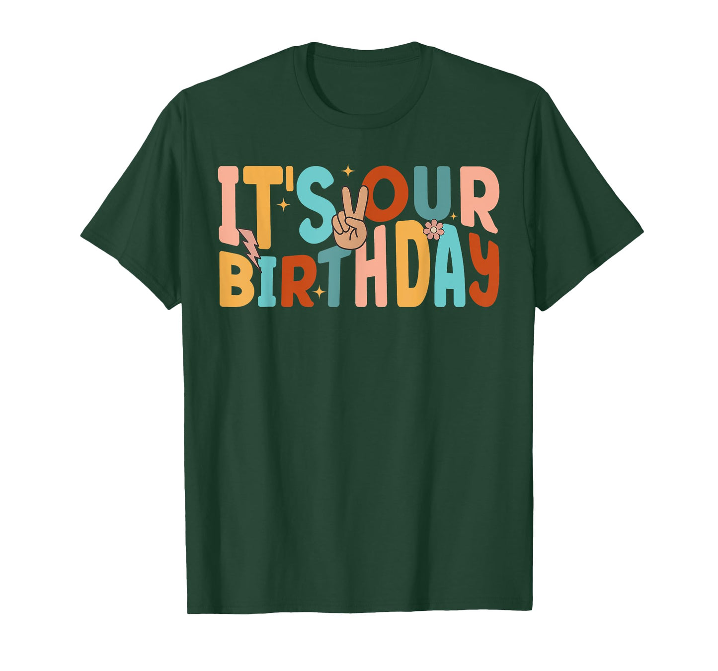It's Our Birthday Twins Matching Girl's Women's Groovy Retro T-Shirt