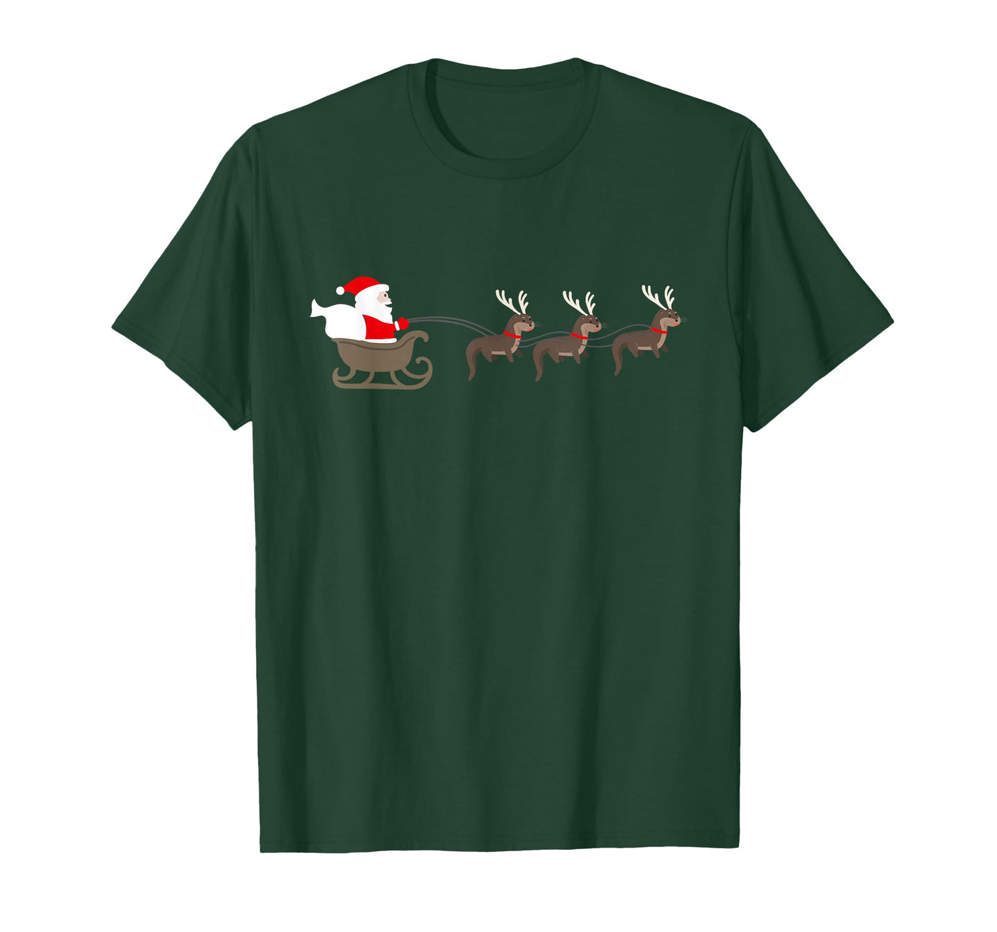 Sea Otter Cartoon Christmas Santa Reindeers Sled T-Shirt
